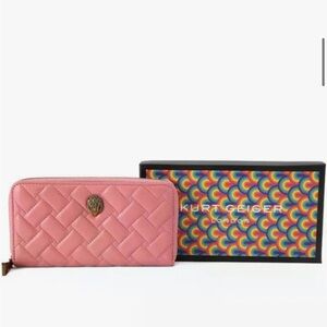 Kurt Geiger Leather Zip Around Quilted Wallet Pink